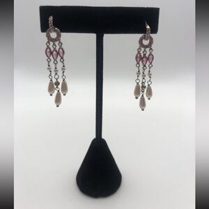 Vintage Monet Earrings Pink And Faux Pearl Dangles